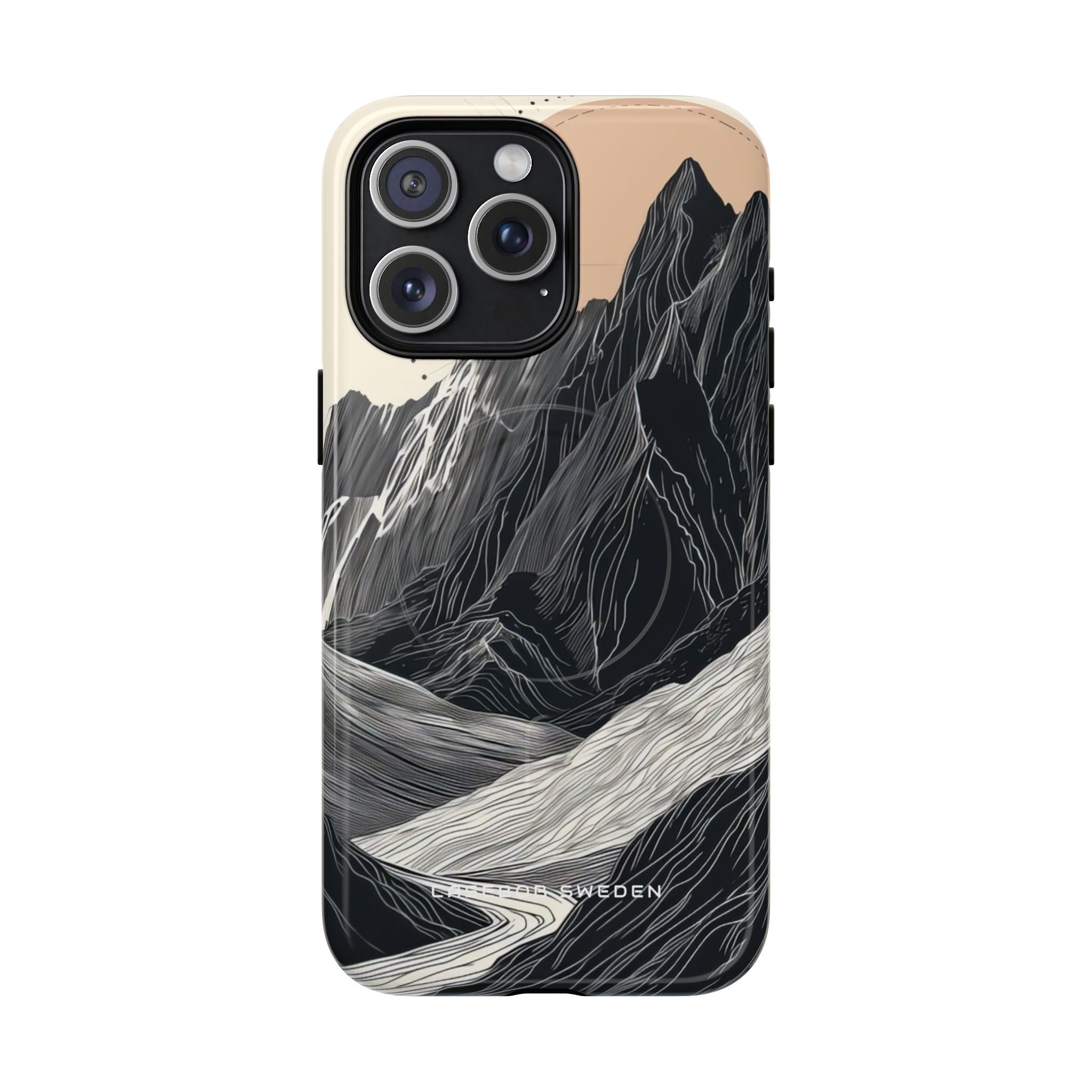 Minimalist Mountain Landscape with Flowing River iPhone 15  Tough+ Phone Case