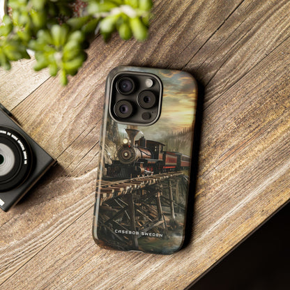 Vintage Steam Train Crossing Mountain Bridge iPhone 15 - Tough Phone Case