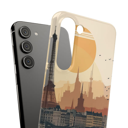 Eiffel Tower Silhouette with Birds and Sun Reflection Samsung S23 - Slim Phone Case