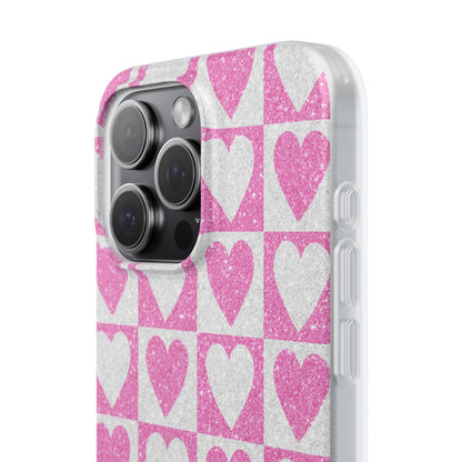 Glitter Heart Grid iPhone 15 Pro Max Case - Soft