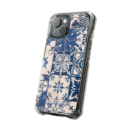 Mediterranean Blue Ceramic Line Art Tiles iPhone 15 - Clear Impact Phone Case