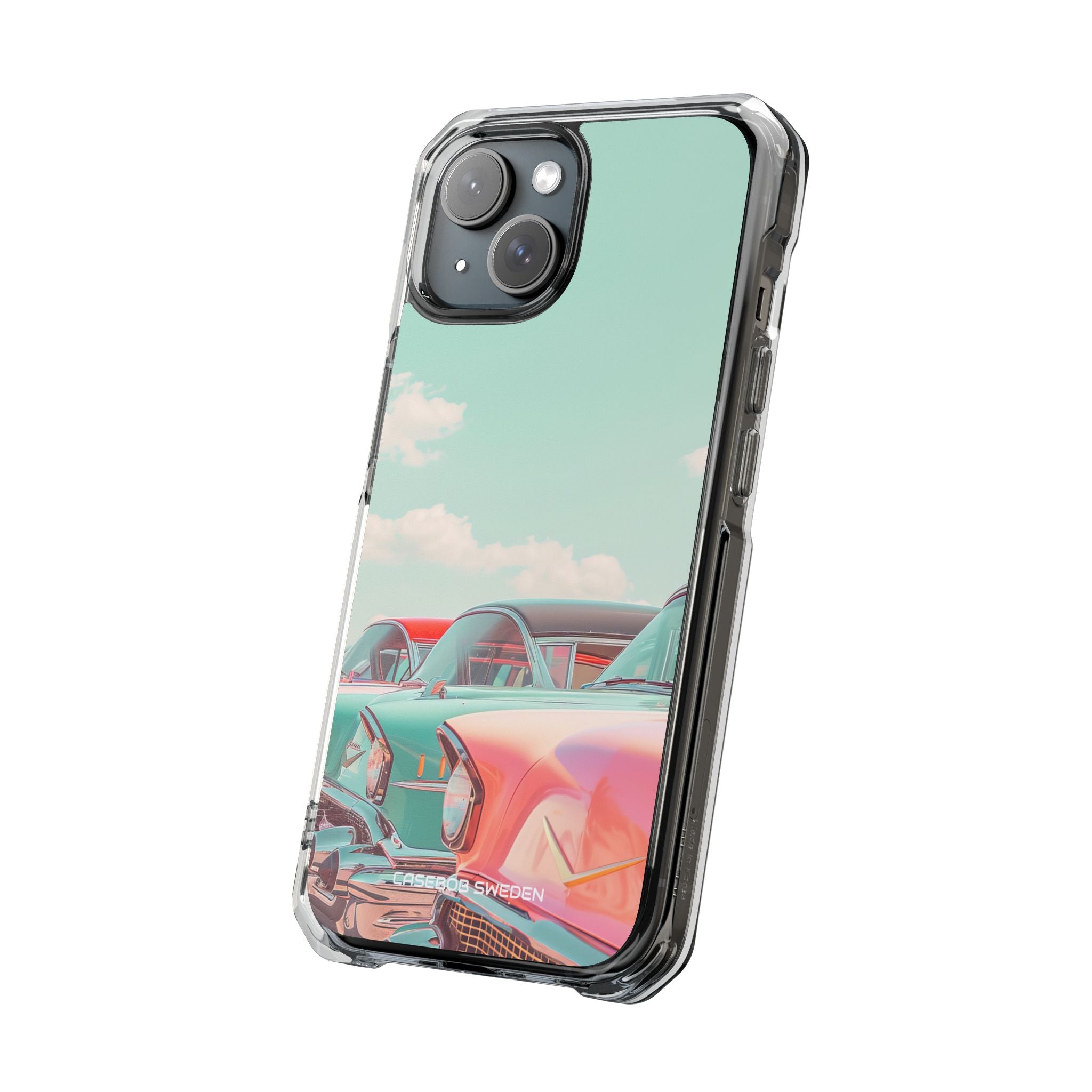 Vintage Turquoise Cars - Clear Impact iPhone 15 Phone Case