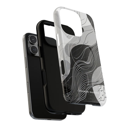 Fluid Rhythms: Monochrome Line Flow iPhone 16 | Tough+ Phone Case