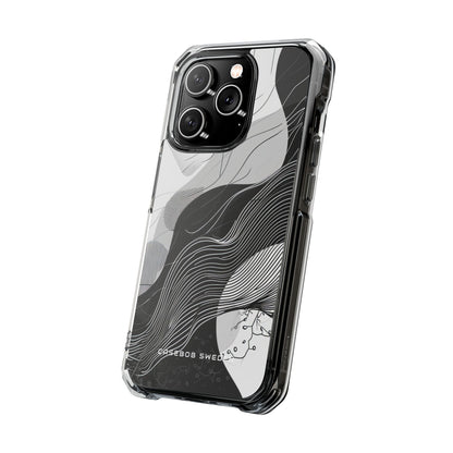 Fluid Rhythms: Monochrome Line Flow iPhone 14 - Clear Impact Phone Case