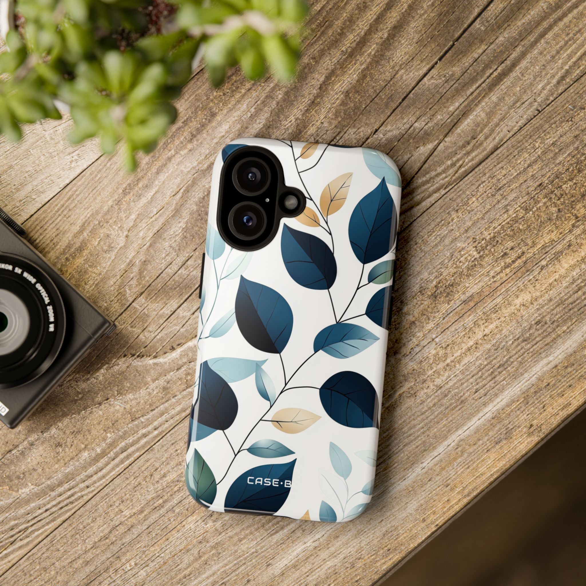 Navy Leaf Veins iPhone 16 Plus Case - Tough