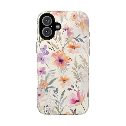 Soft Pink Floral Watercolor Design - Tough + MagSafe® iPhone 16 Phone Case