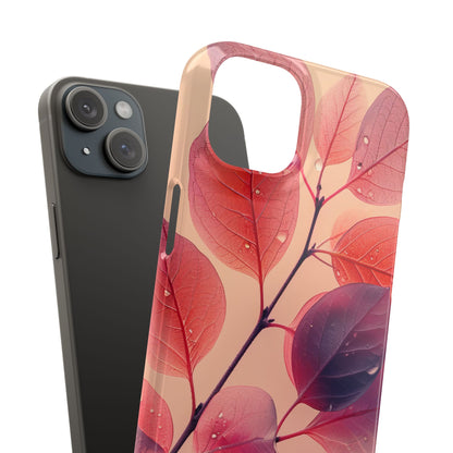 Pink Serenity Leaf Design - Slim iPhone 15 Phone Case