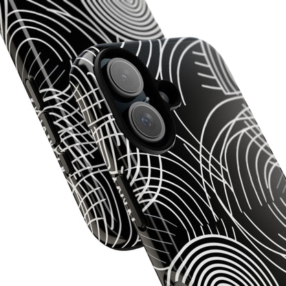 Monochrome Spiral Curves iPhone 16 - Tough