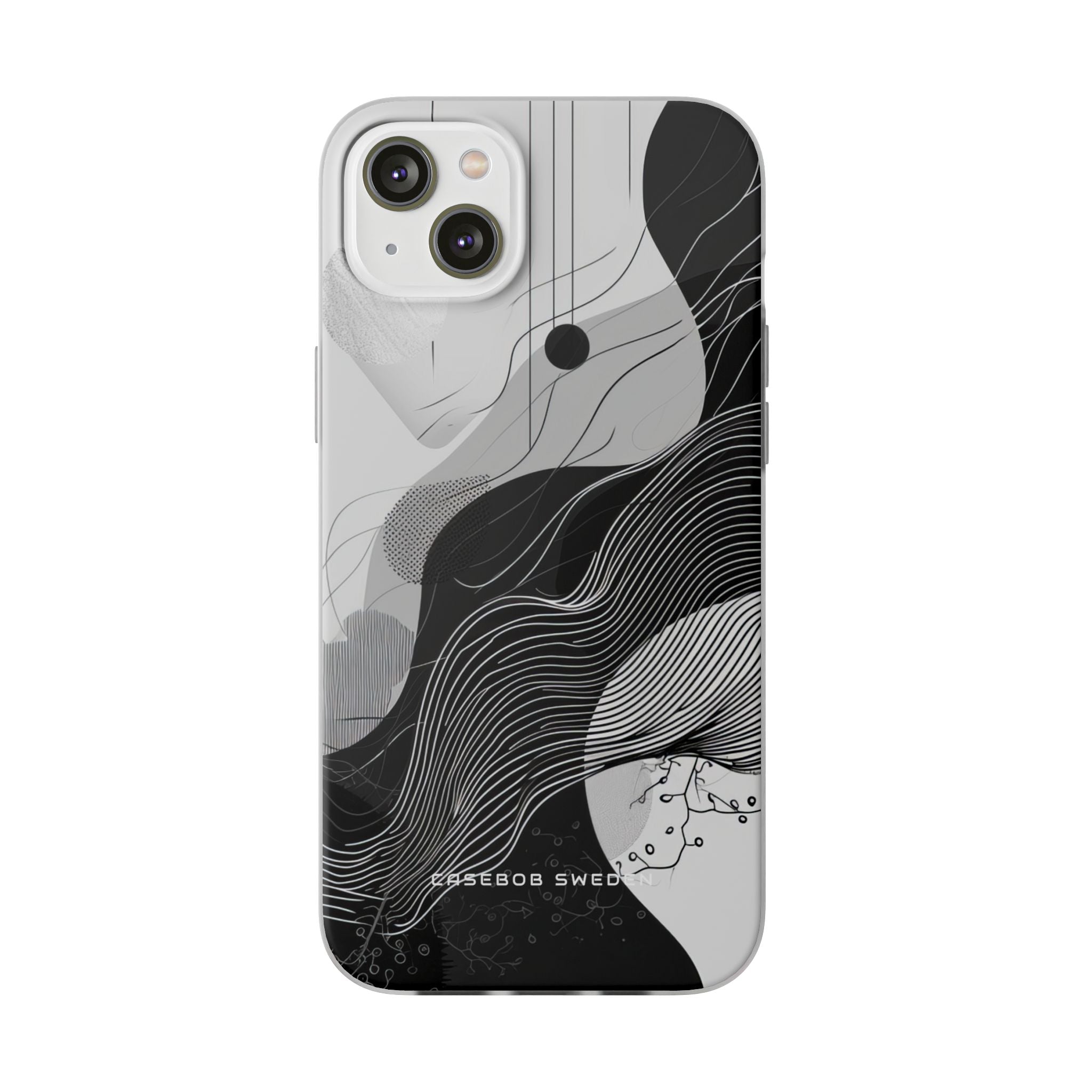 Fluid Rhythms: Monochrome Line Flow iPhone 14 - Flexi Phone Case