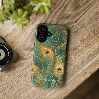 Peacock Elegance in Teal and Gold iPhone 16 - Tough Phone Case