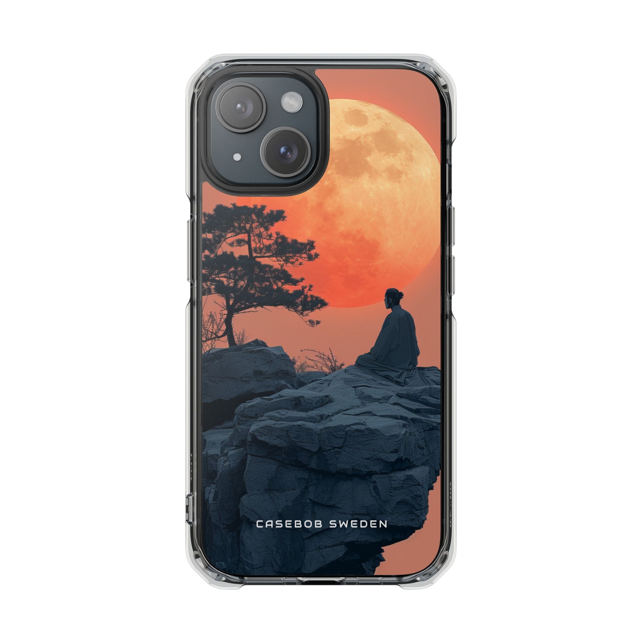 Zen Tranquility Under a Red Moon iPhone 15 - Clear Impact Phone Case