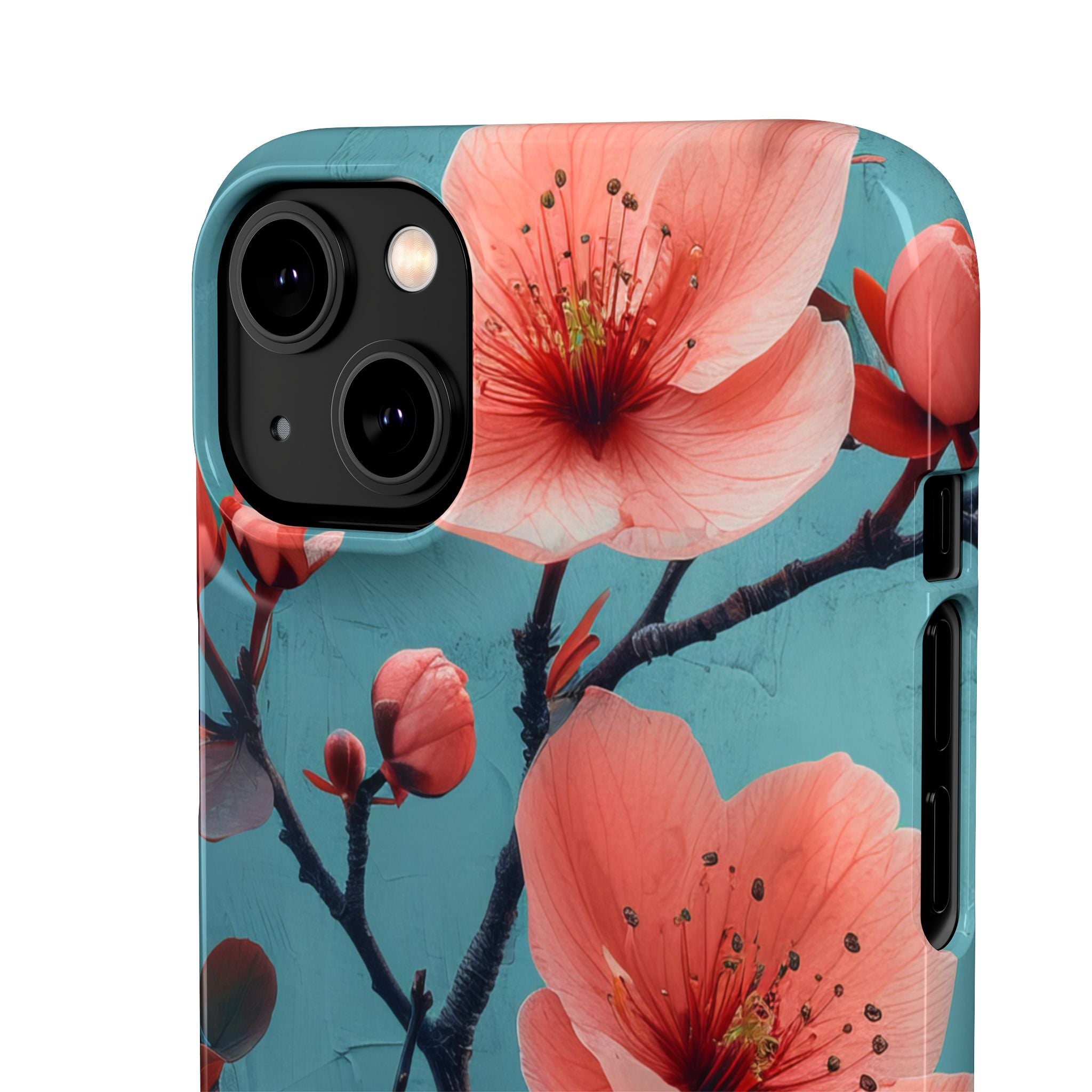 Teal Coral Blossom - Slim iPhone 14 Phone Case