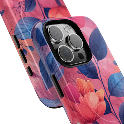 Pink Blue Floral - Tough + MagSafe® iPhone 16 Phone Case