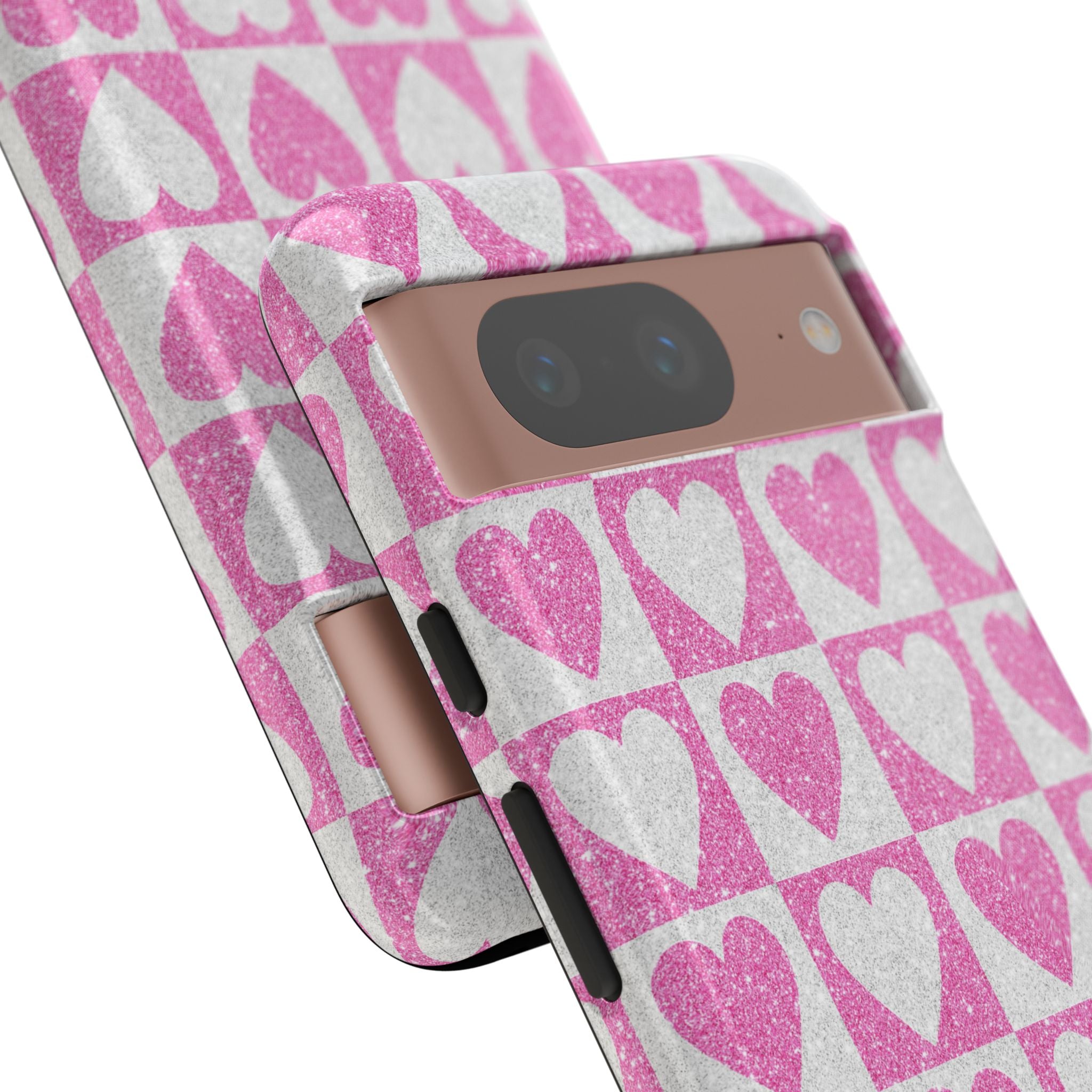 Glitter Heart Grid Google Pixel 8 Case - Tough