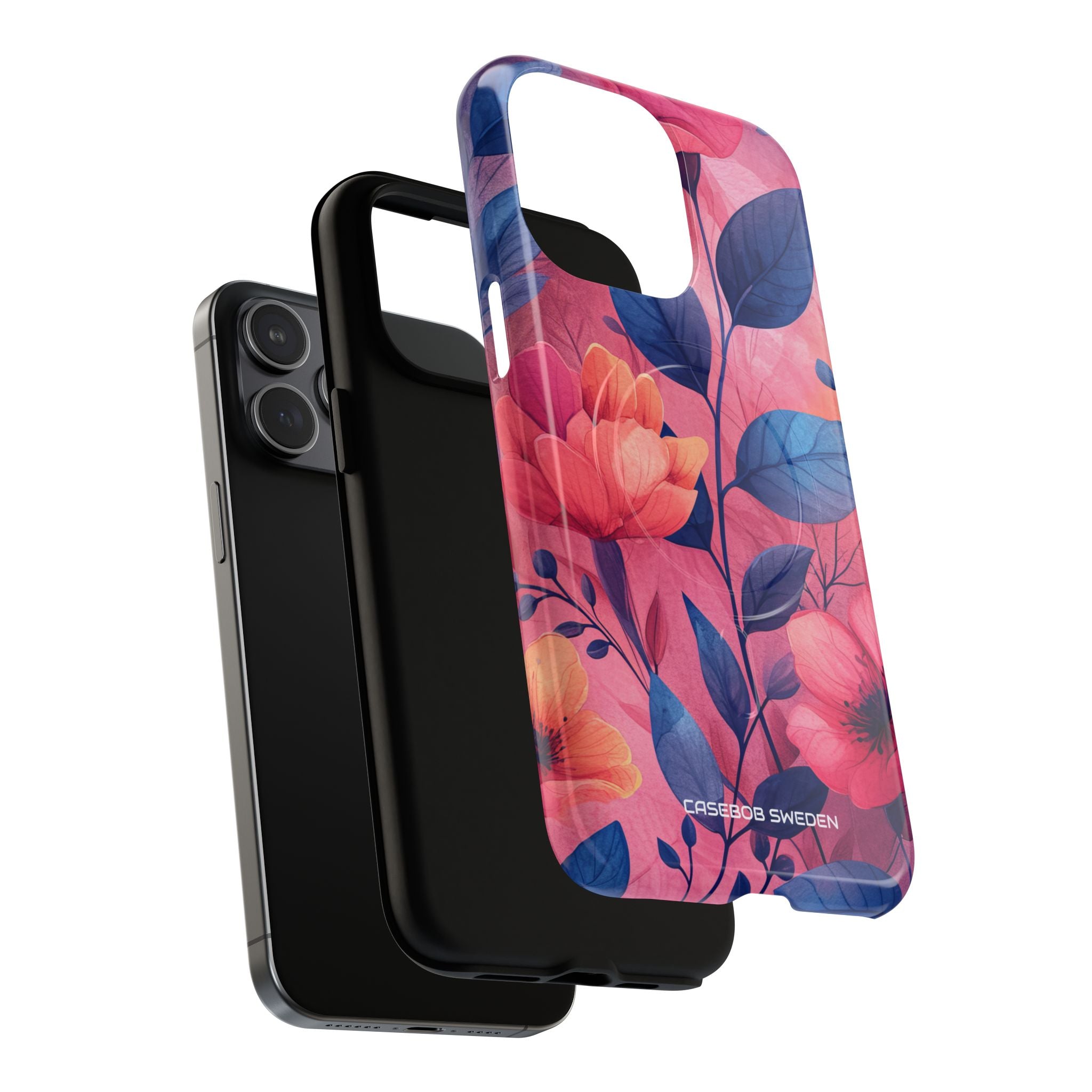 Pink Blue Floral - Tough + MagSafe® iPhone 15 Phone Case