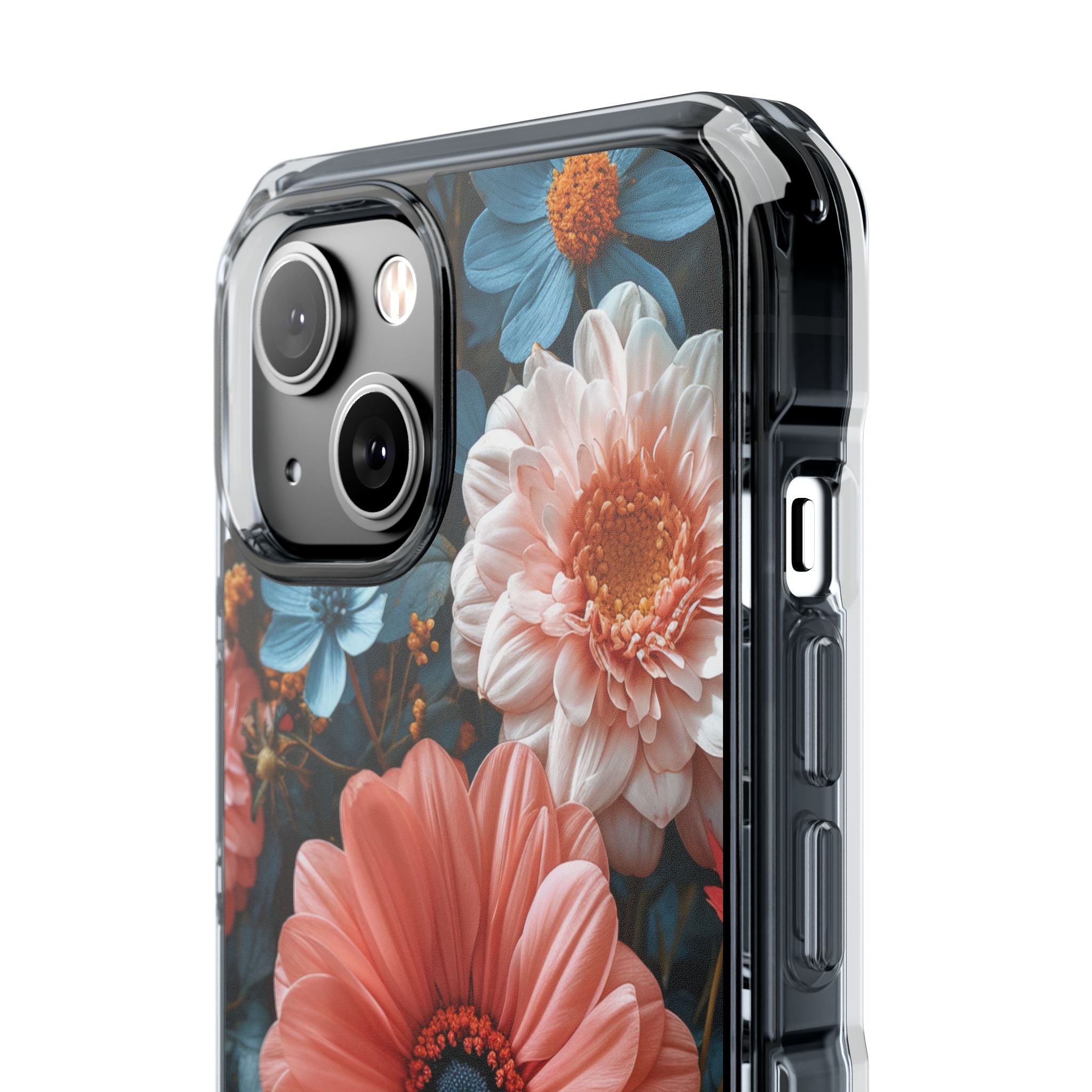 Coral Teal Blooms - Clear Impact iPhone 14 Phone Case