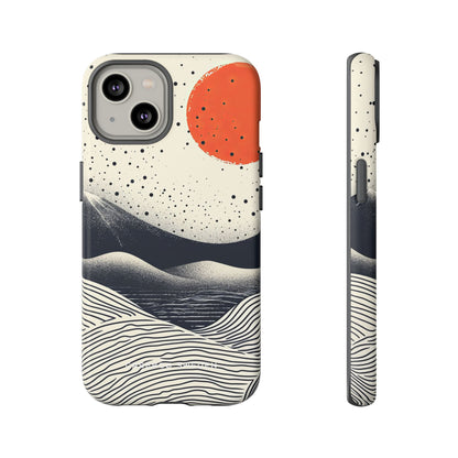 Red Sun Over Flowing Horizons iPhone 14 - Tough Phone Case