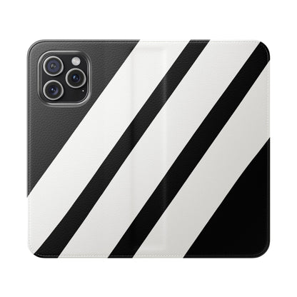 Diagonal Stripes BlackWhite - iPhone 15 Pro Max Case - Wallet