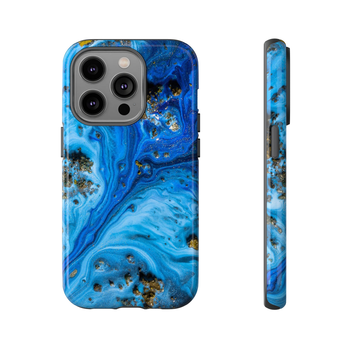 Blue Ice Melt Ink Art iPhone Case (Protective) iPhone 14 Pro Glossy Phone Case