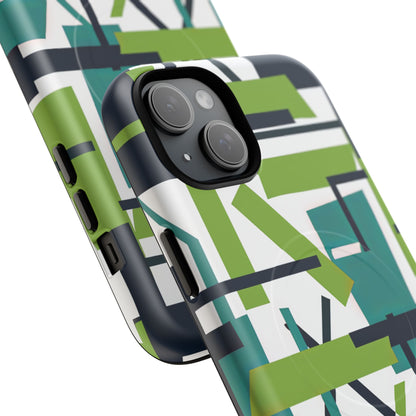 Green Geometry Glide iPhone 15 | Tough+ Phone Case