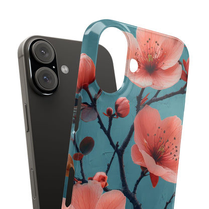 Teal Coral Blossom - Slim iPhone 16 Phone Case