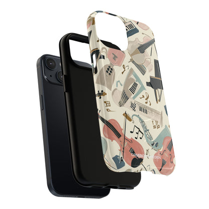 Beige Musical Instruments Pattern - Tough + MagSafe® iPhone 14 Phone Case