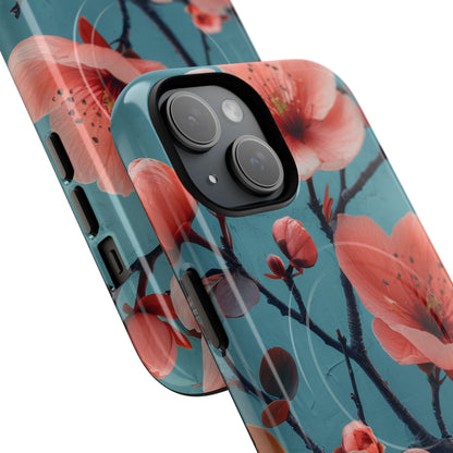 Teal Coral Blossom - Tough + MagSafe® iPhone 15 Phone Case