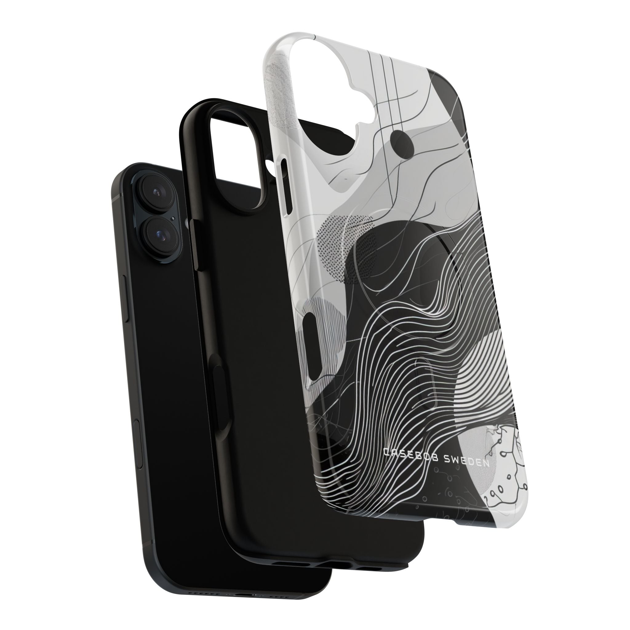 Fluid Rhythms: Monochrome Line Flow iPhone 16 | Tough+ Phone Case