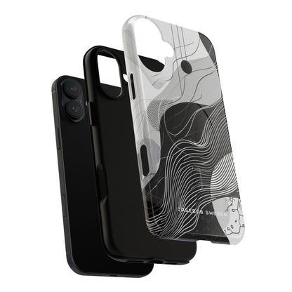 Fluid Rhythms: Monochrome Line Flow iPhone 16 | Tough+ Phone Case