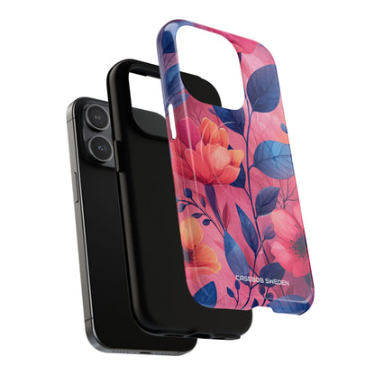 Pink Blue Floral - Tough + MagSafe® iPhone 15 Phone Case