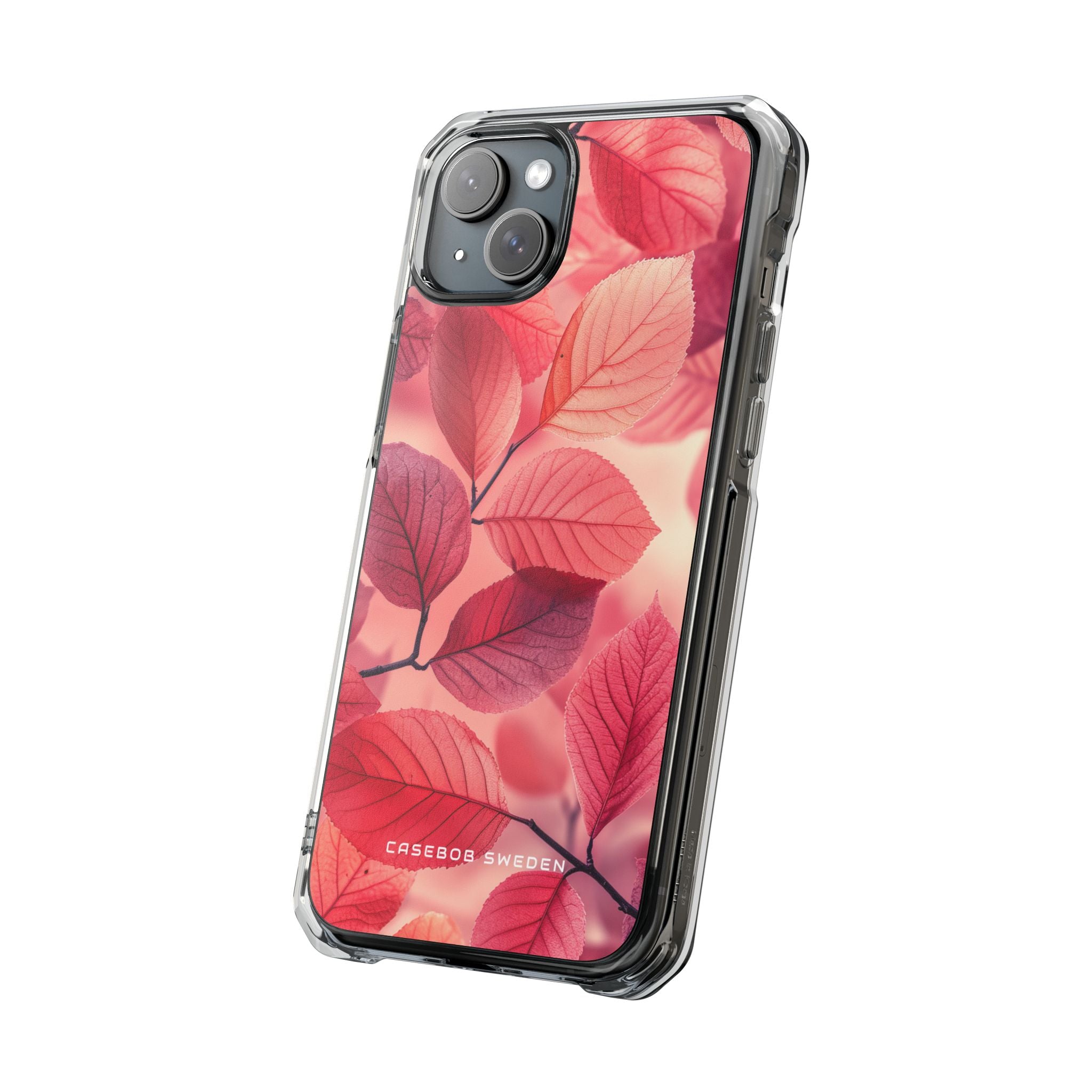 Elegant Pink Leaves iPhone 15 - Clear Impact Phone Case