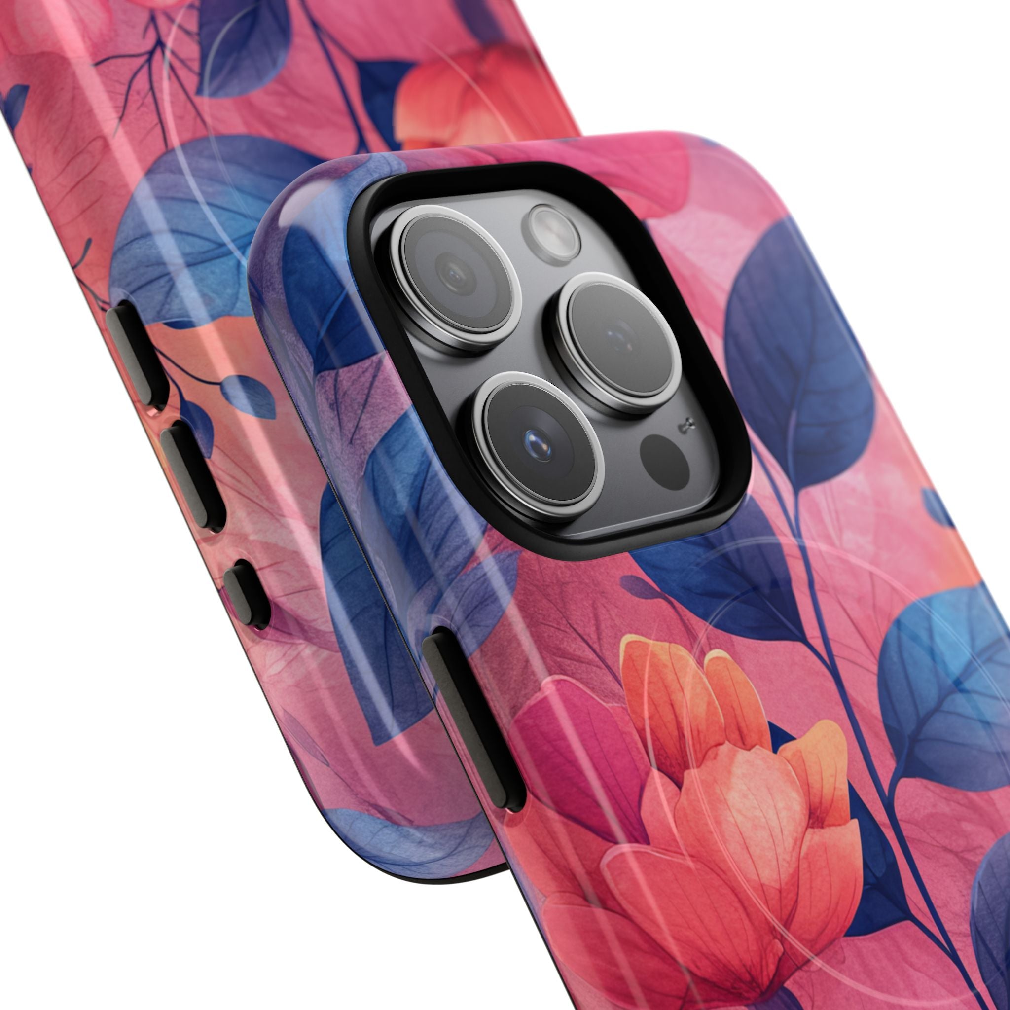 Pink Blue Floral - Tough + MagSafe® iPhone 15 Phone Case