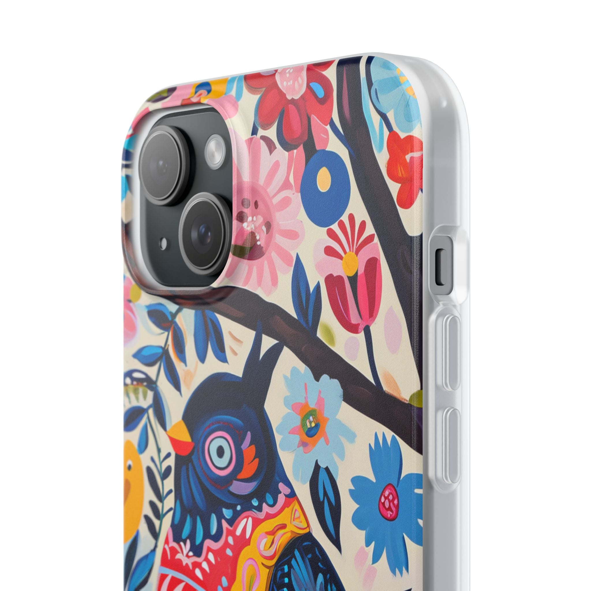 Whimsical Vintage Owl with Floral Charm iPhone 15 - Flexi Phone Case