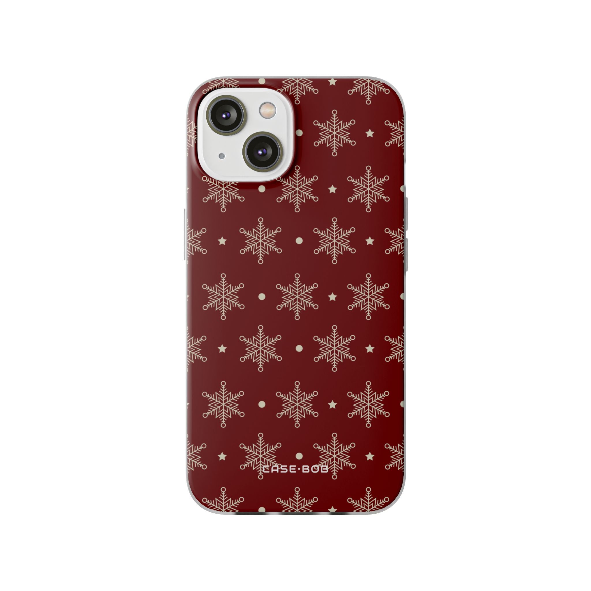 Cream Snowflake Crimson iPhone 14 Case - Soft