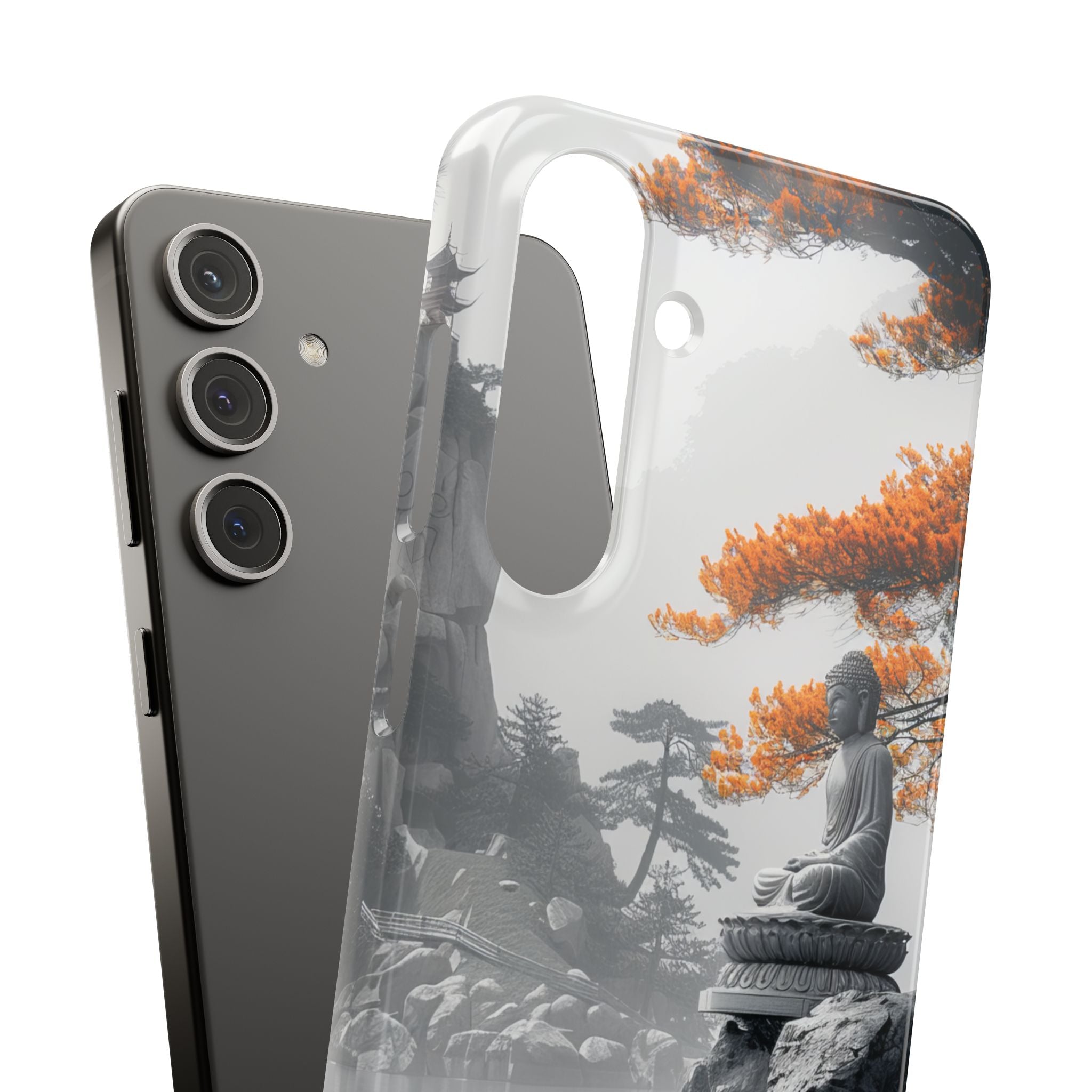 Zen Serenity: Tranquil Landscape with Buddha and Pagoda Samsung S24 - Slim Phone Case