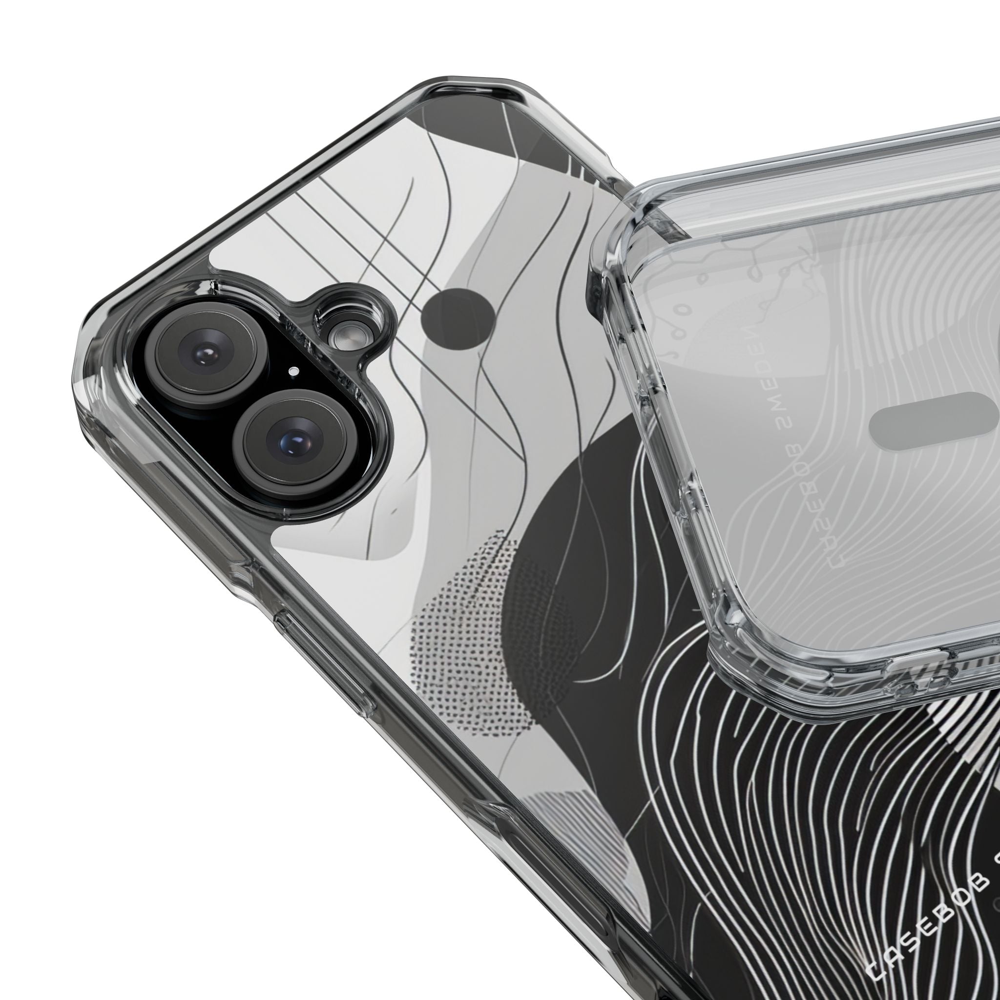 Fluid Rhythms: Monochrome Line Flow iPhone 16 - Clear Impact Phone Case