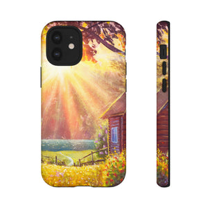 Flower Bushes Wooden House - Protective Phone Case