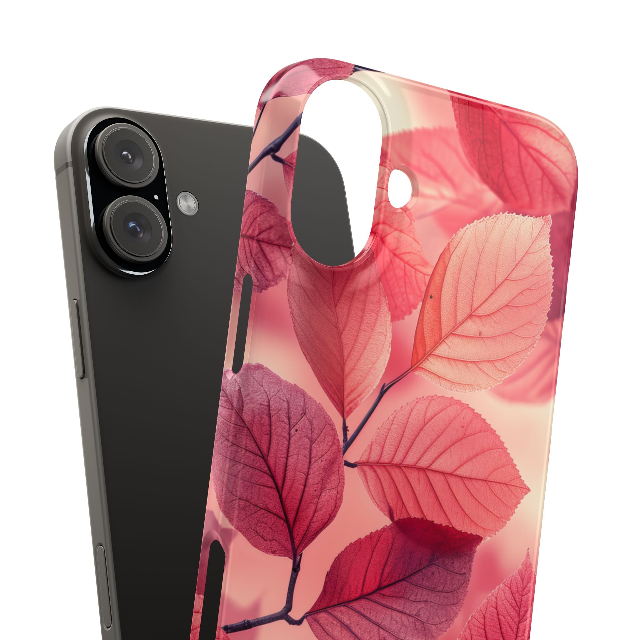 Elegant Pink Leaves iPhone 16 - Slim Phone Case