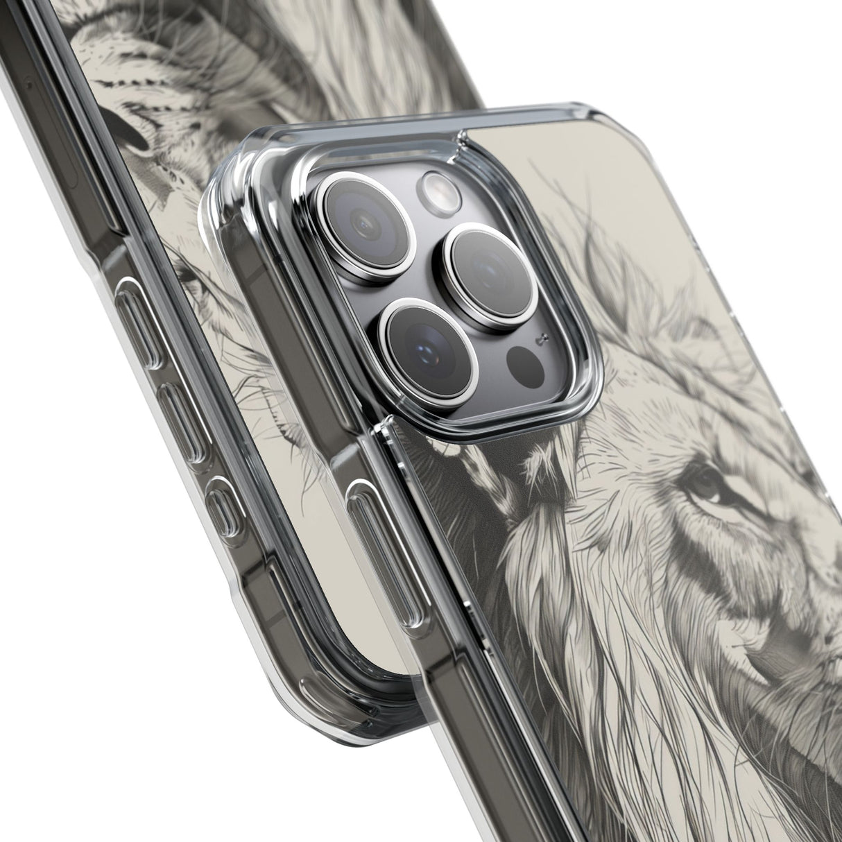 Majestätischer Linienlöwe – Handyhülle für iPhone (Clear Impact – Magnetisch)