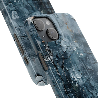 Weathered Blue Tapestry with Cracked Layers iPhone 15 - Slim Phone Case