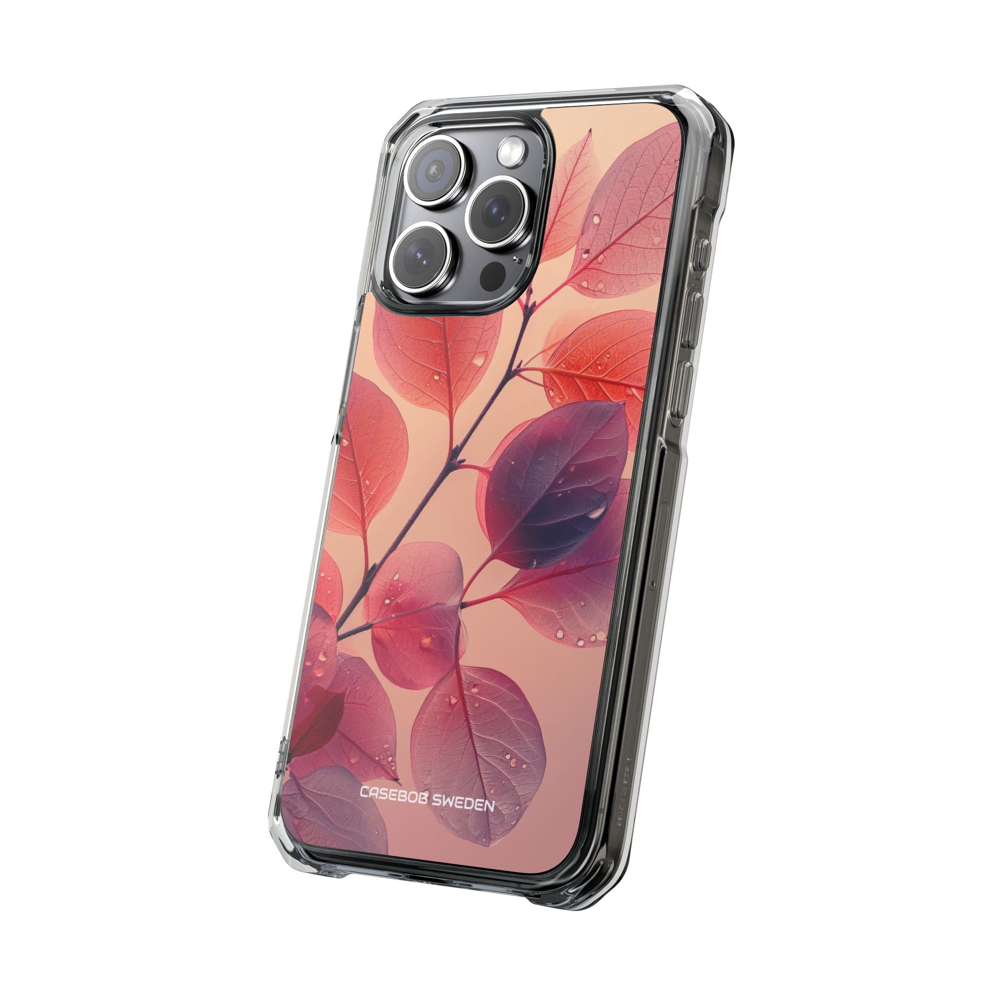 Pink Serenity Leaf Design - Clear Impact iPhone 15 Phone Case