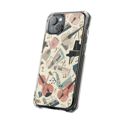 Beige Musical Instruments Pattern - Clear Impact iPhone 15 Phone Case