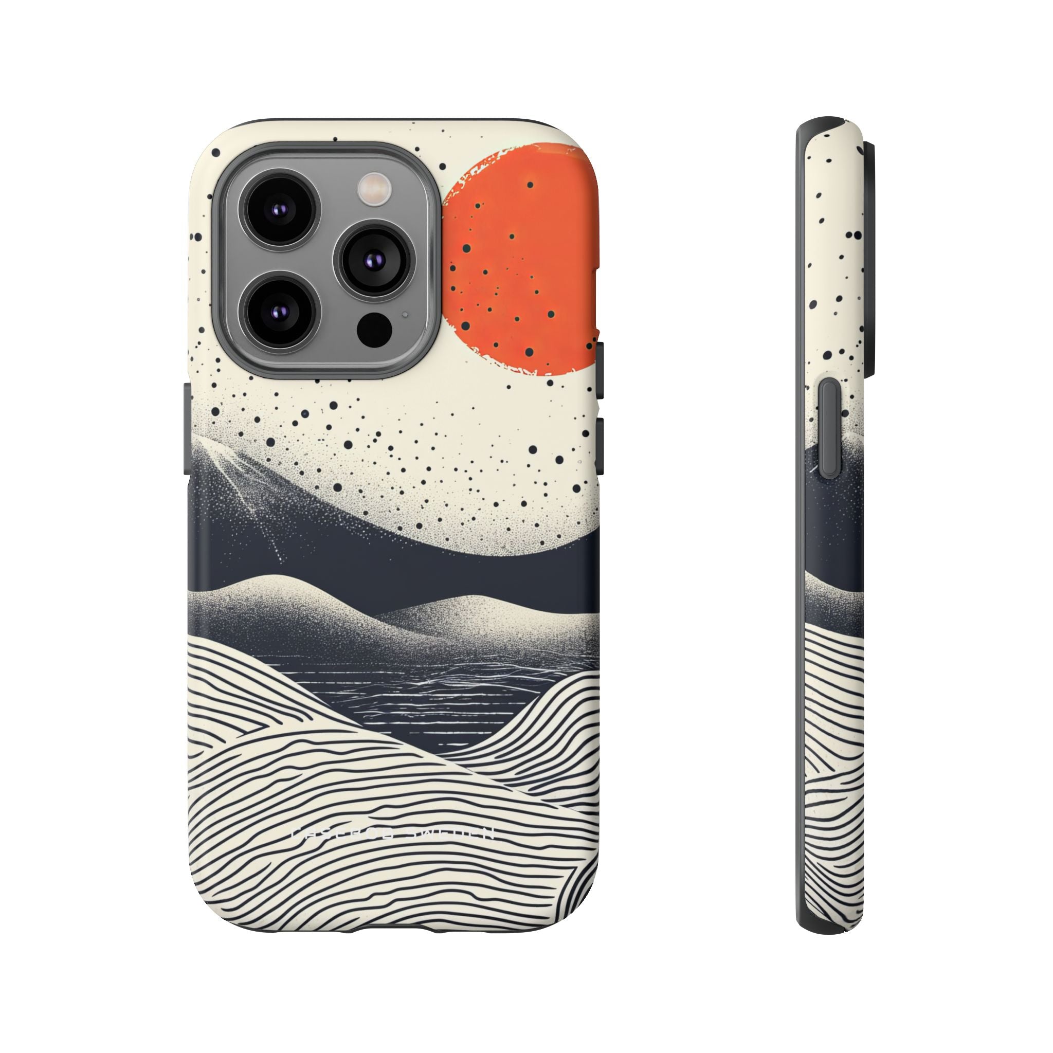 Red Sun Over Flowing Horizons iPhone 14 - Tough Phone Case