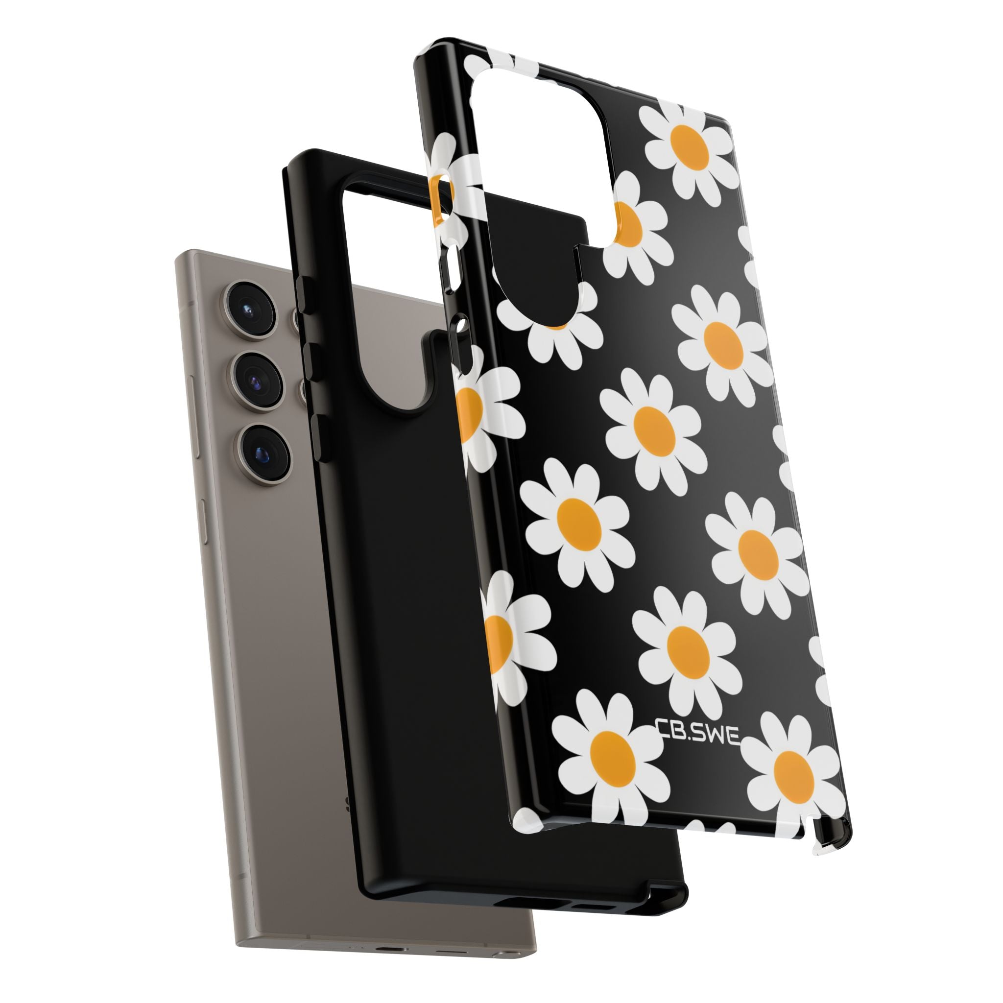 Minimalist White Daisies on Black Samsung S24 - Tough