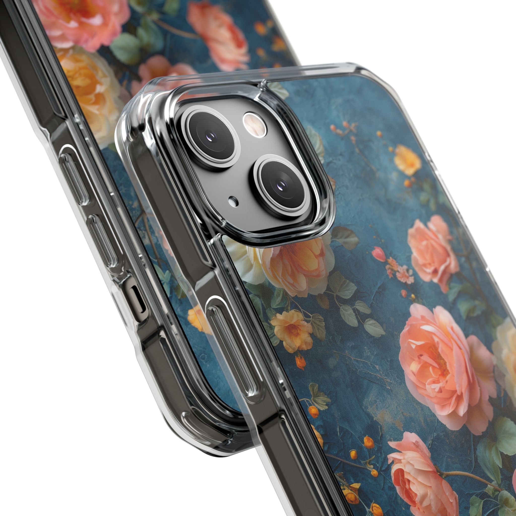 Blue Floral Elegance - Clear Impact iPhone 14 Phone Case