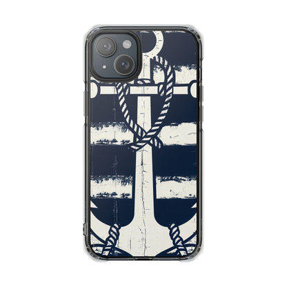 Navy Anchor Stripes iPhone 15 - Impact Clear+
