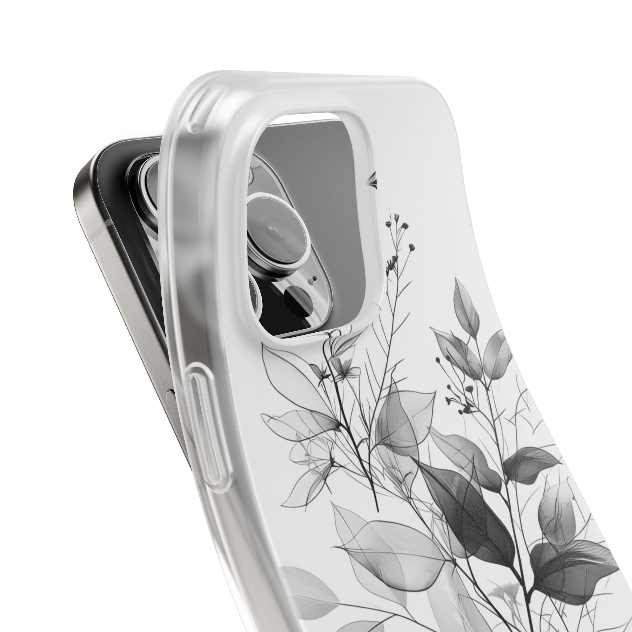 Veined Leaves Gray iPhone 16 Pro Max Case - Soft