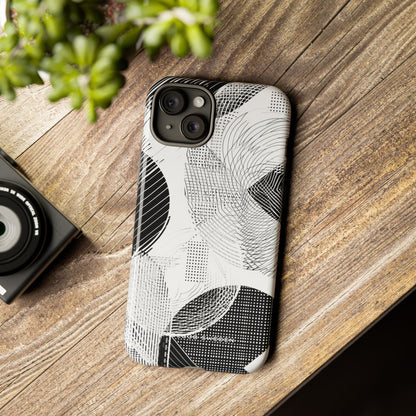 Geometric Monochrome Flow iPhone 15 - Tough Phone Case