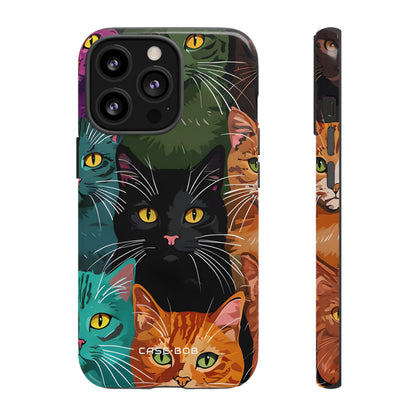 Teal Cat Grid iPhone 13 Pro Case - Tough