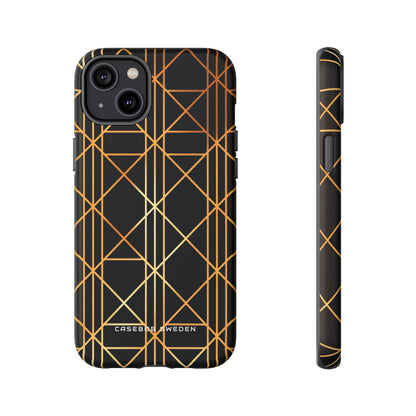 Golden Geometric Elegance iPhone 14 - Tough Phone Case